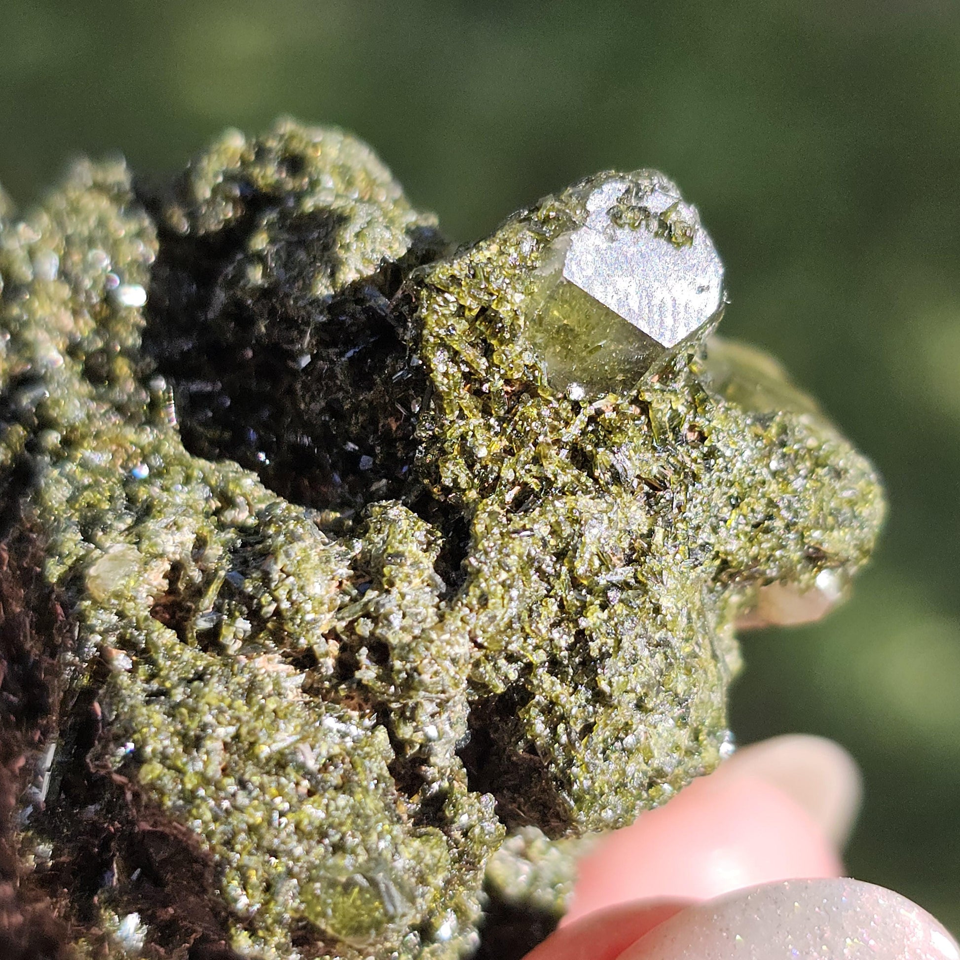 Clear Terminated Quartz with Green Epidote Inclusions & Matrix