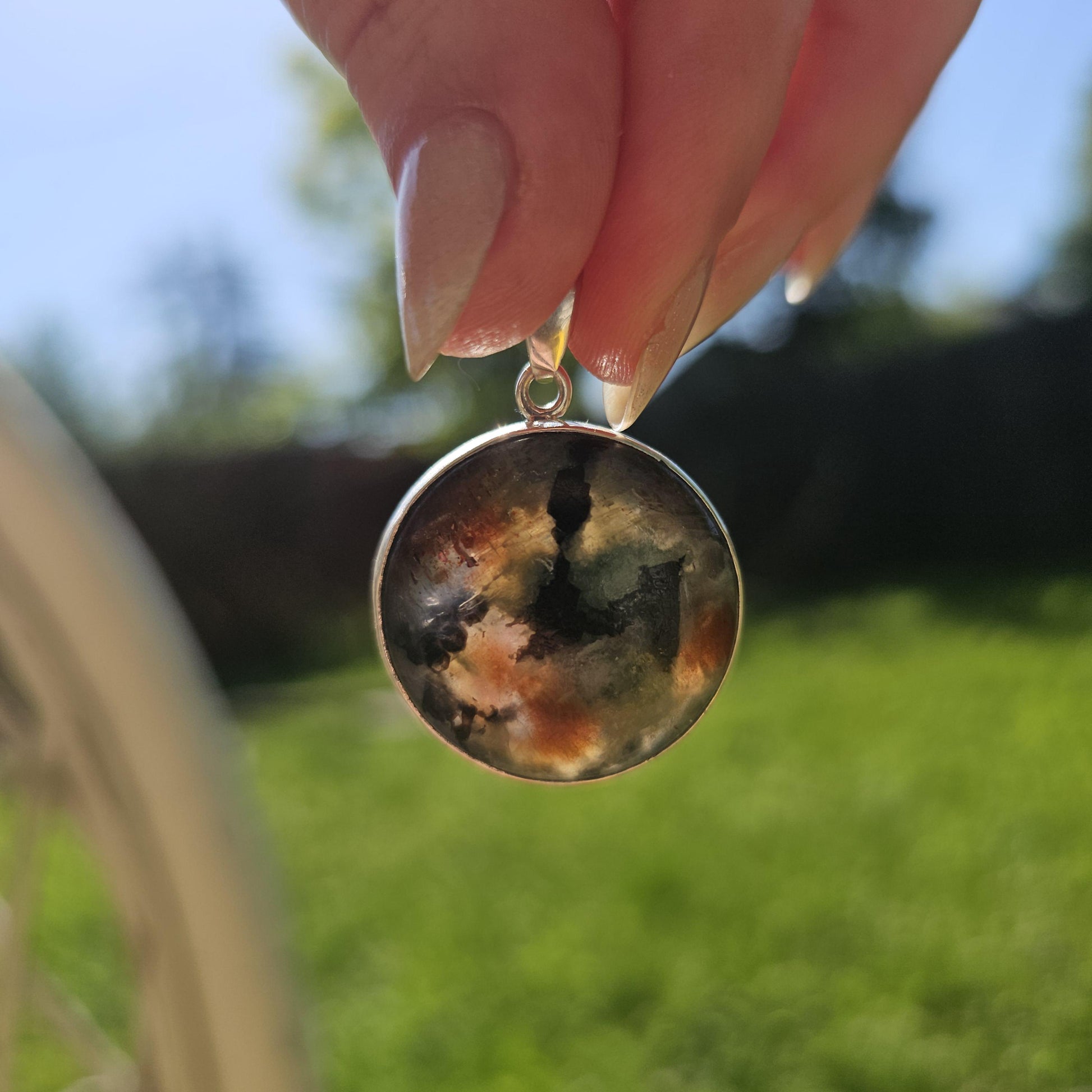 Cordierite Pendant in Sterling Silver, Bezel Set Rare Sunstone Iolite Feldspar from Norway