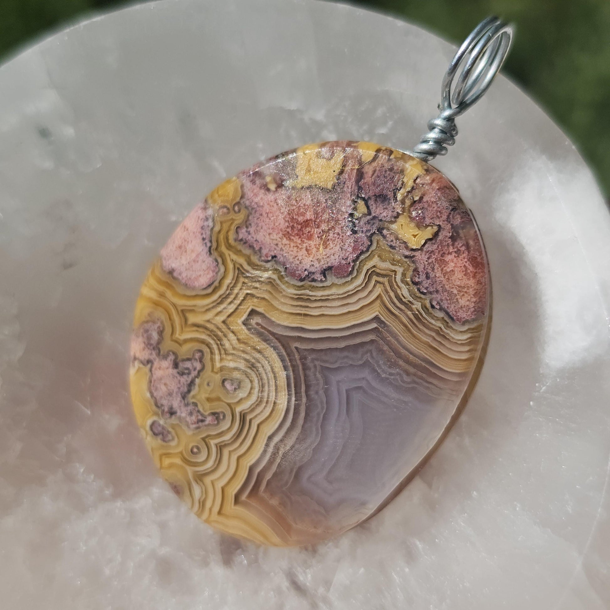 Sunset Laguna Agate Pendant w Druzy in Simple Sterling Silver Setting