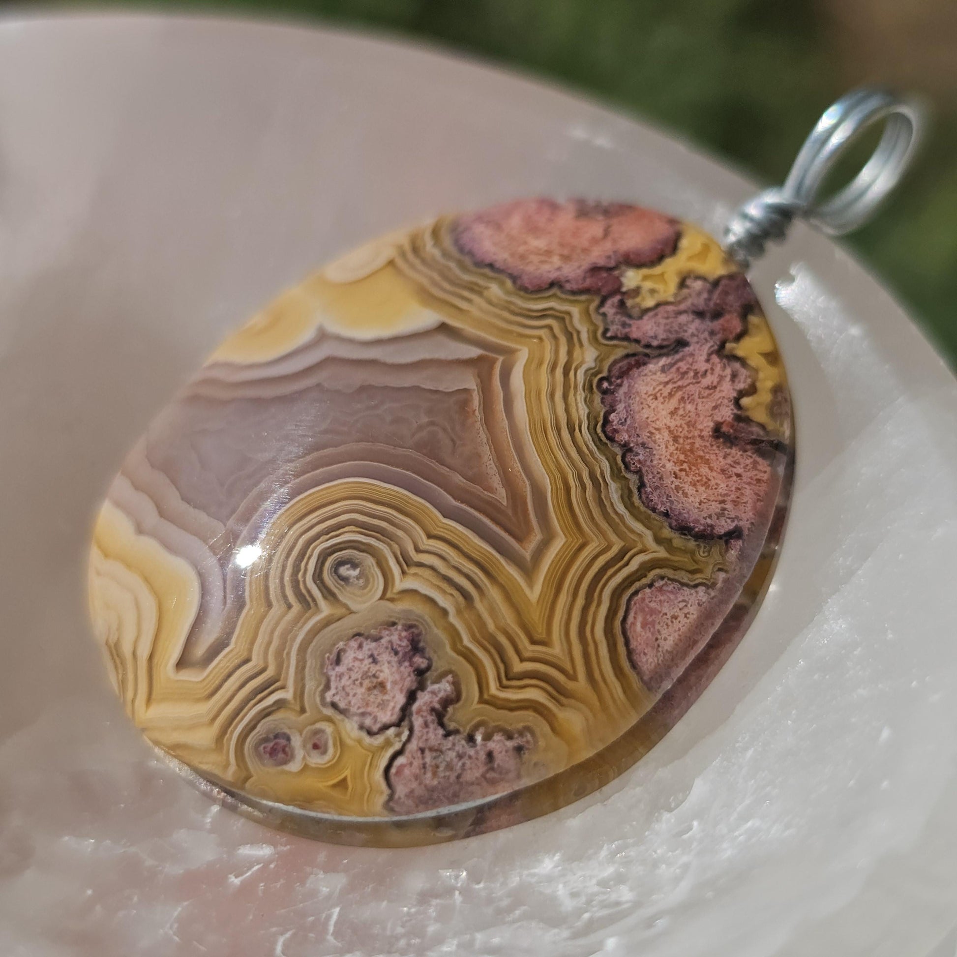 Sunset Laguna Agate Pendant w Druzy in Simple Sterling Silver Setting