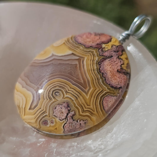 Sunset Laguna Agate Pendant w Druzy in Simple Sterling Silver Setting