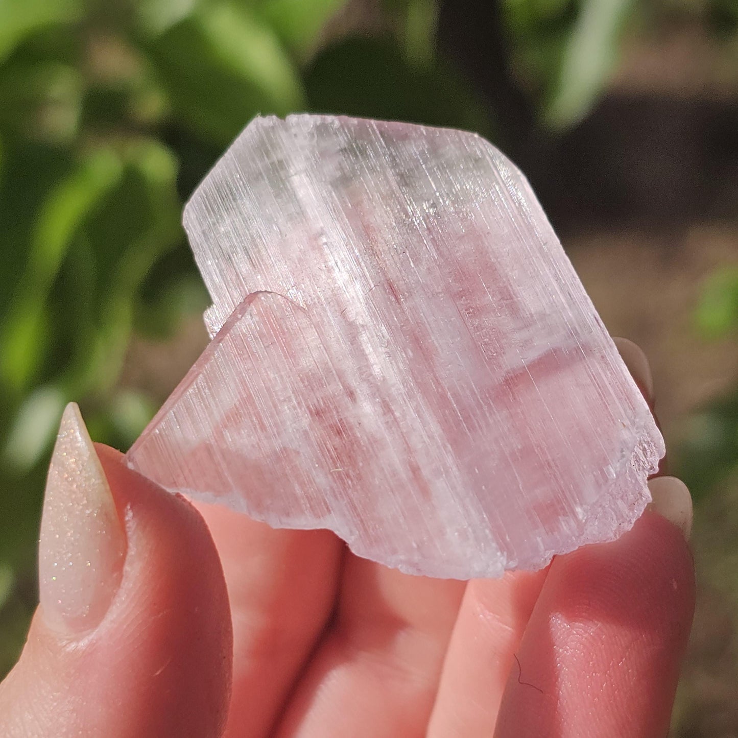Unique Tabby Spodumene var. Kunzite Crystal w Great Luster, Highly UV Reactive Fluorescent Collector Specimen, Twinned Rare 'Sunstone' Shape