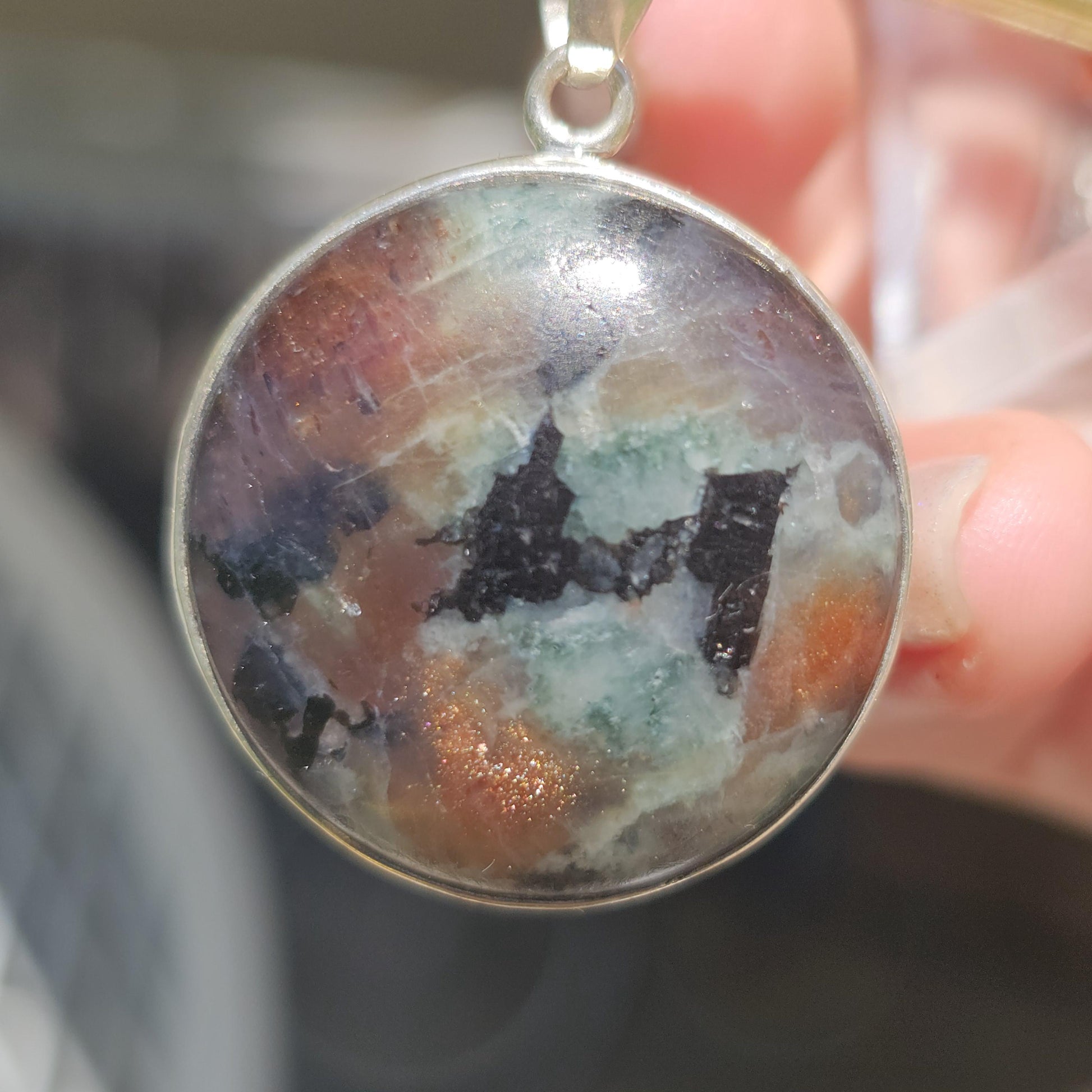 Cordierite Pendant in Sterling Silver, Bezel Set Rare Sunstone Iolite Feldspar from Norway