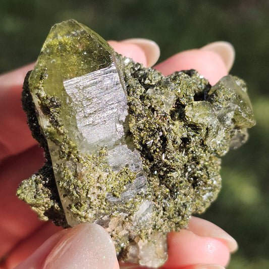 Clear Terminated Quartz with Green Epidote Inclusions & Matrix