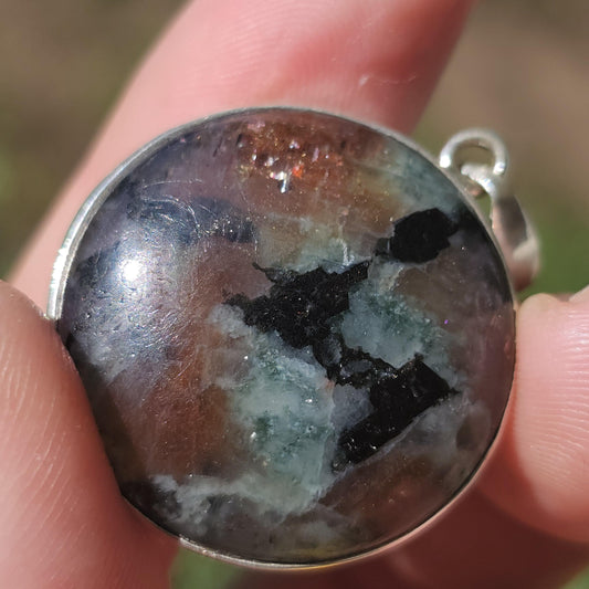 Cordierite Pendant in Sterling Silver, Bezel Set Rare Sunstone Iolite Feldspar from Norway