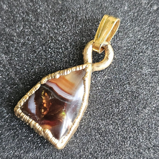 Fire Agate from Mexico in 22kt Electroplated Gold Pendant with Bail