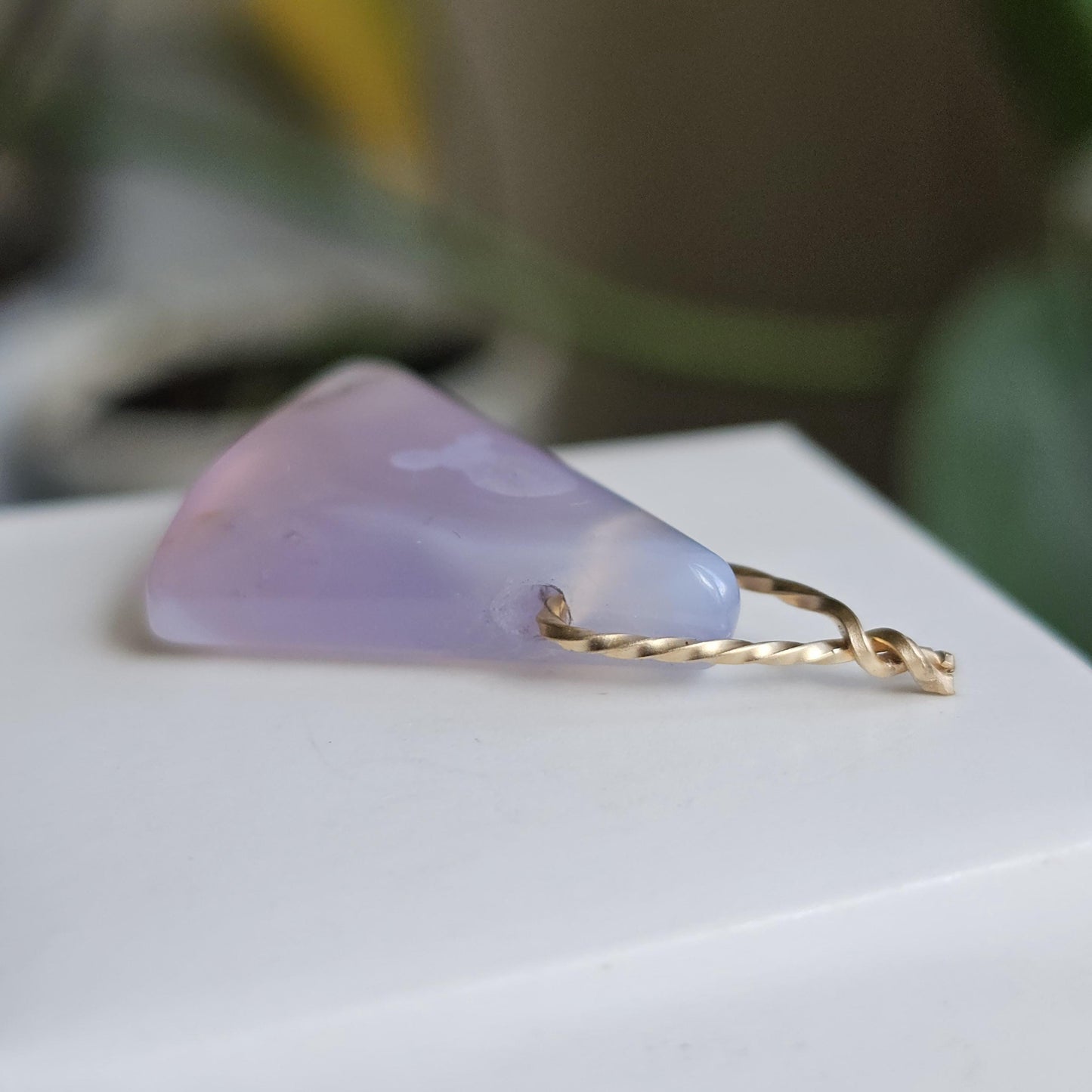 Rare Holly Blue Agate Pendant: Polished Purple Chalcedony with Gold Bail