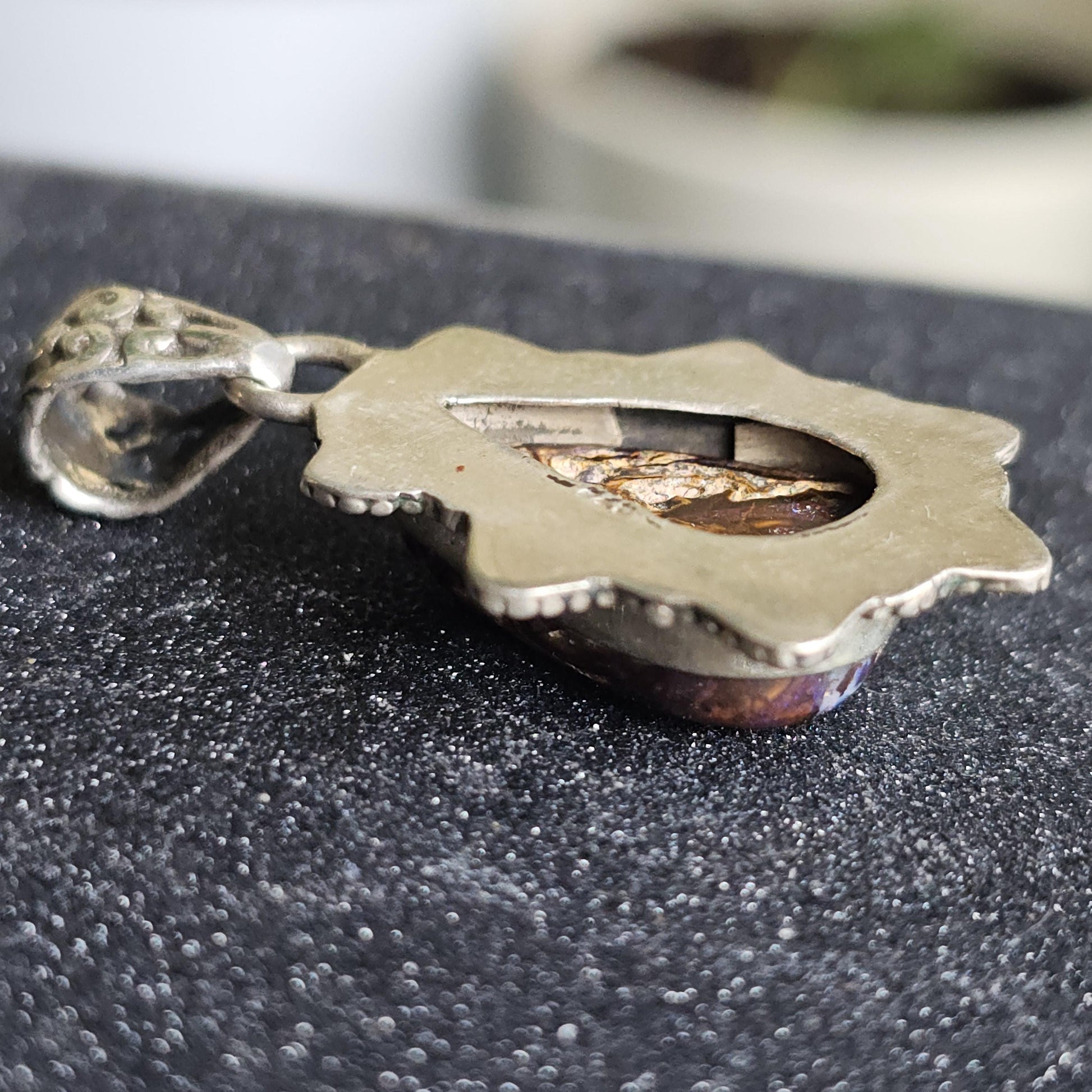 Vintage Boulder Opal Pendant in Sterling, Teardrop Shaped with Designer 925 Silver work