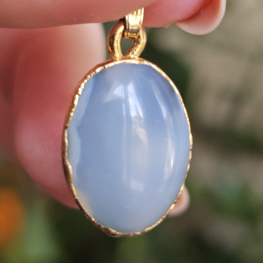 Ellensberg Blue Agate in 22kt Gold Electroplated Pendant Setting , Washington State Designer Gemstone Cabochon