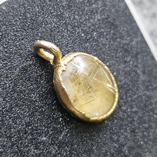 22kt Gold Electroplated Rutilated Quartz Pendant or Charm