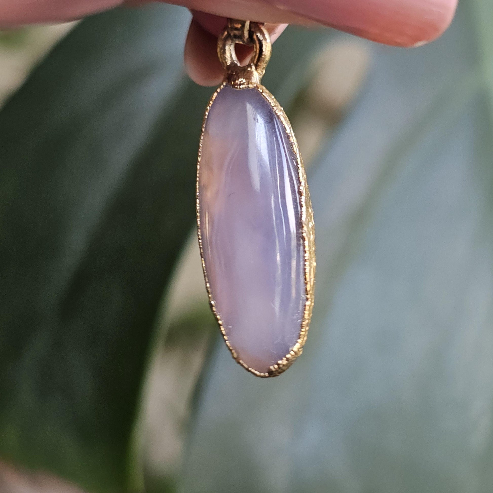 Rare Holly Blue Agate Pendant: 22kt Gold Electroplated Chalcedony