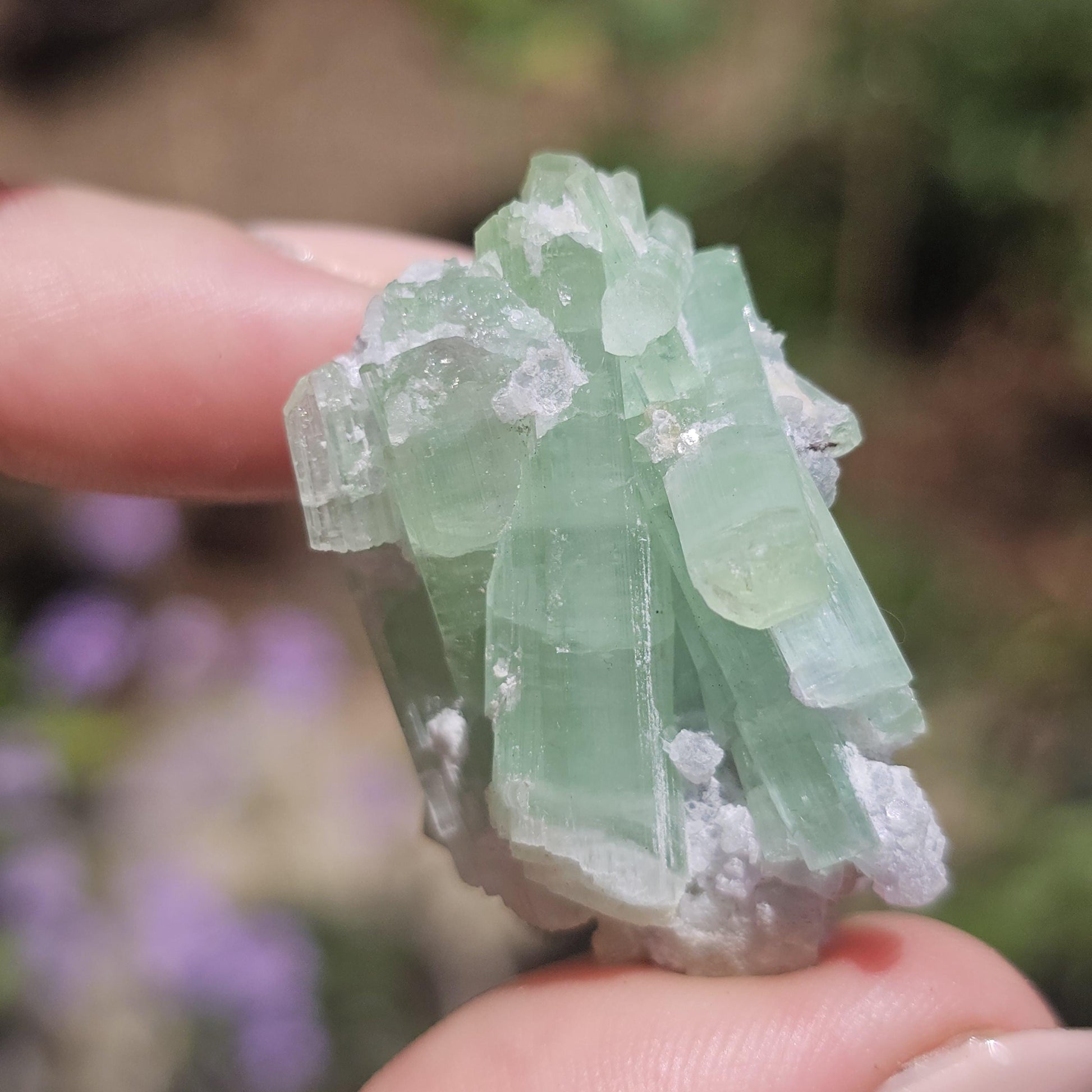 Gorgeous Seafoam Tourmaline Crystal Cluster with Lavender Purple Lepidolite Sparkles