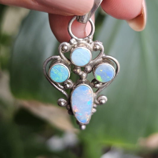 Vintage Sterling Silver and Natural Opal Pendant