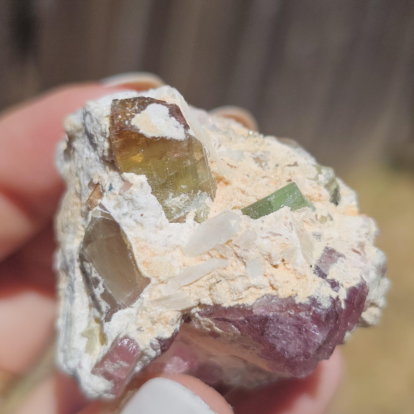 Parti-colored Tourmaline from the California Himalaya Mine ~ Pink, Teal Green and Orange Elbaite on Matrix, Source Traced 90s Material