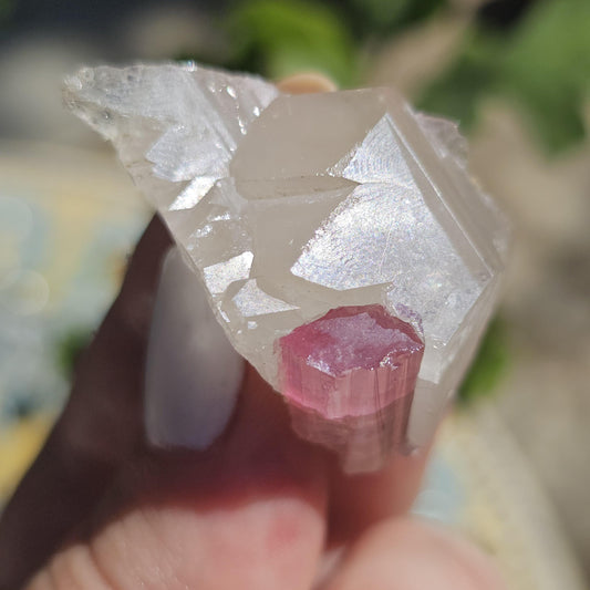 Juicy Pink Tourmaline on Lustrous Terminated Quartz Matrix from the California Himalaya Mine, Source Traced 90s Material