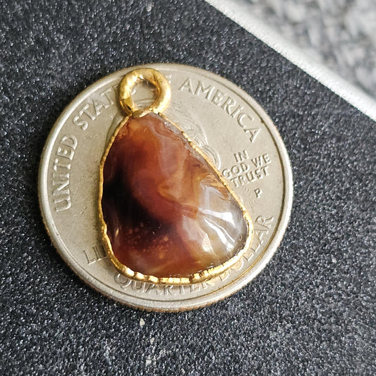 Fire Agate from Mexico in 22kt Electroplated Gold Pendant Charm