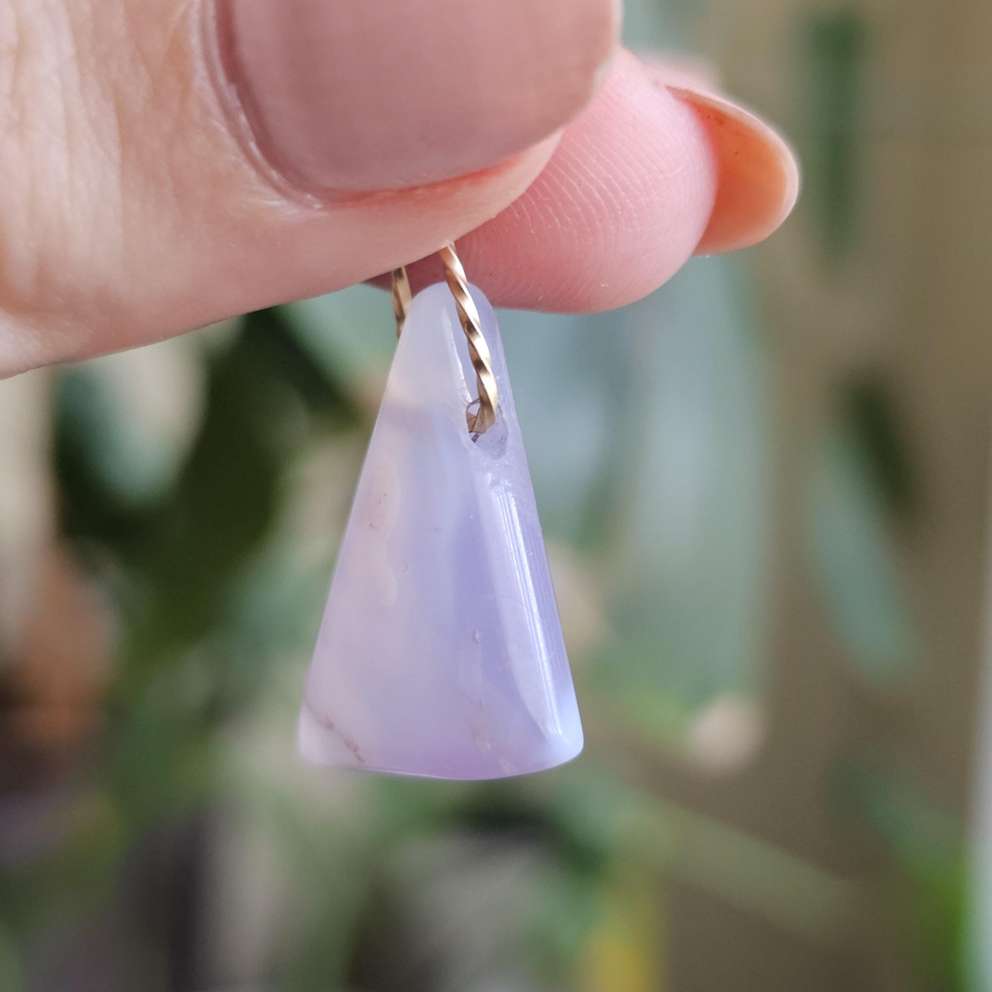 Rare Holly Blue Agate Pendant: Polished Purple Chalcedony with Gold Bail