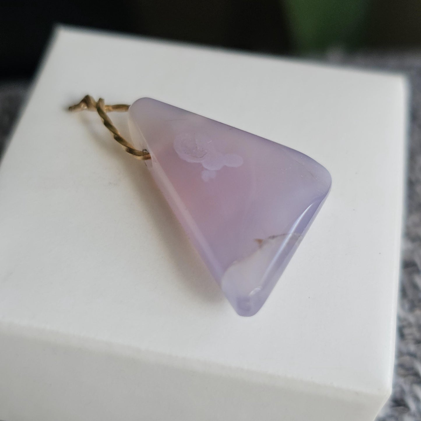 Rare Holly Blue Agate Pendant: Polished Purple Chalcedony with Gold Bail
