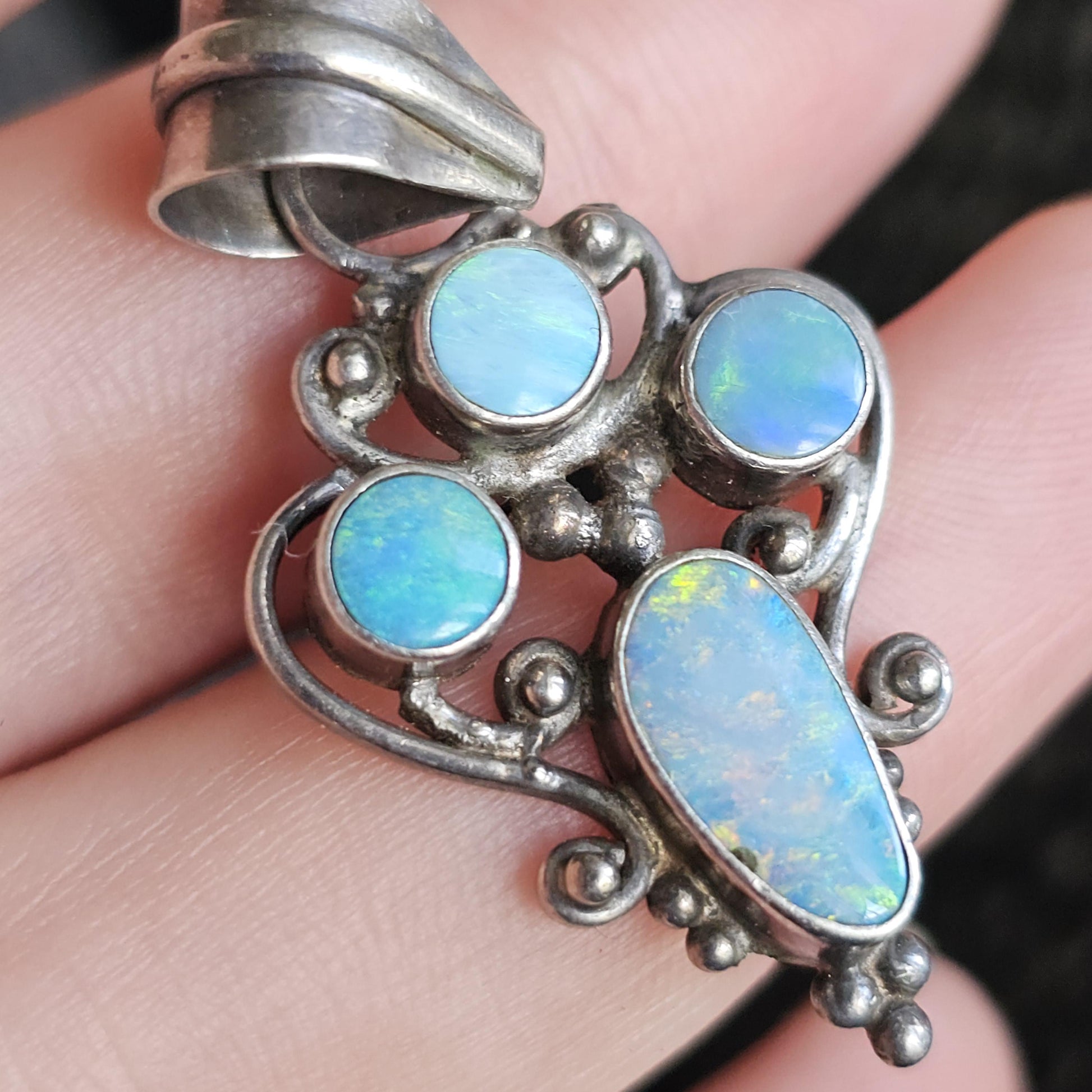 Vintage Sterling Silver and Natural Opal Pendant