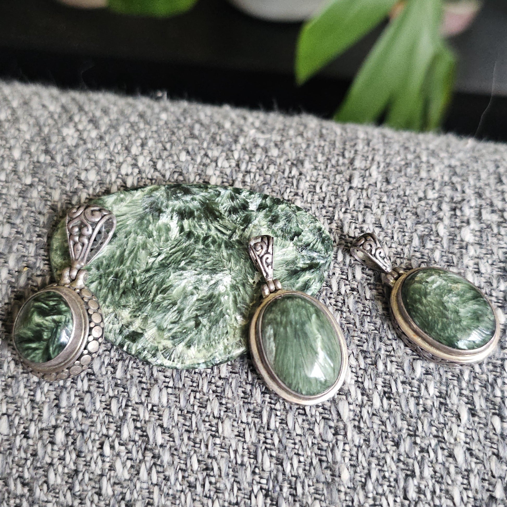 Rare Deep Forest Green Seraphanite ie. Angel Wing Pendant in Sterling Silver, Chunky Celtic Design with Large Bail