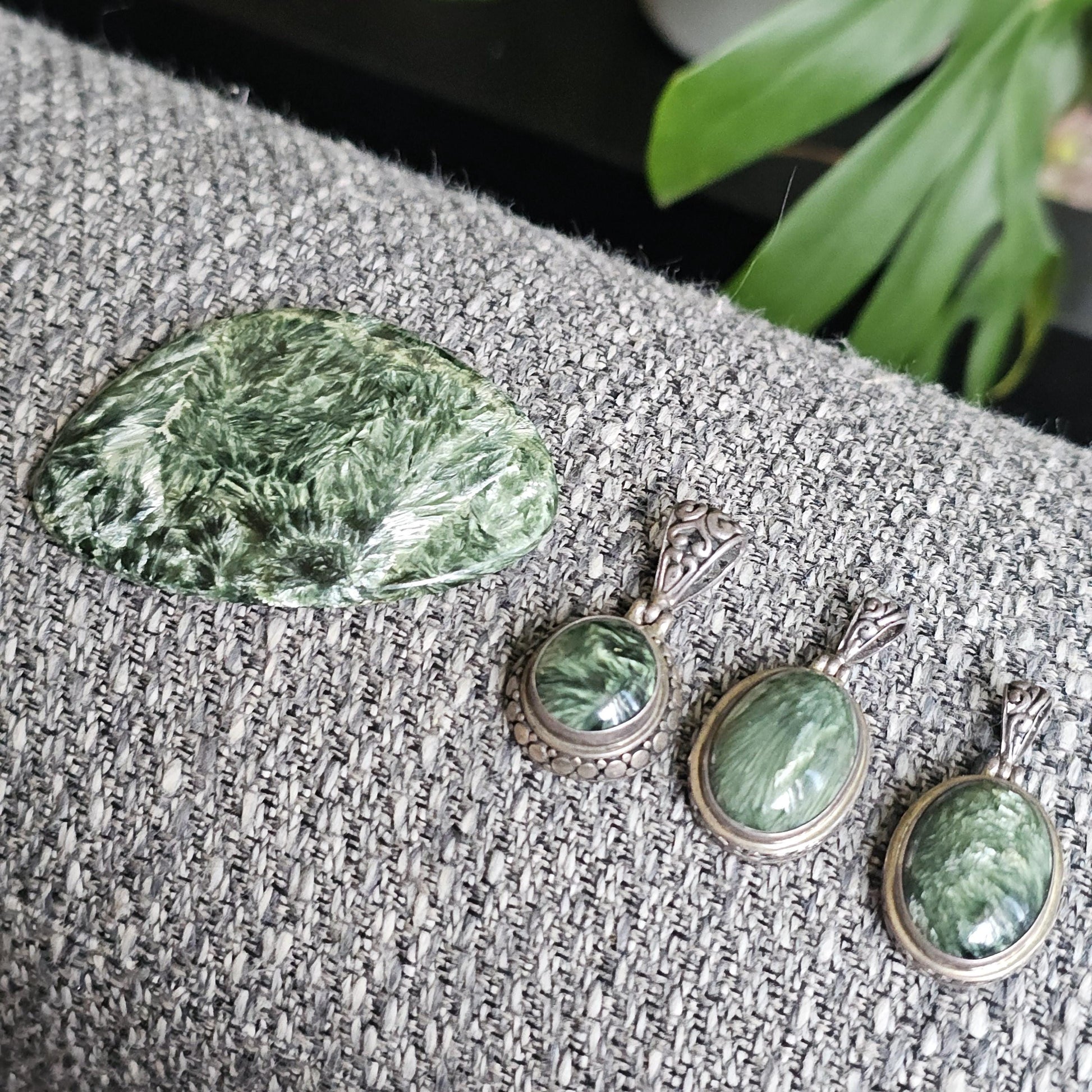 Rare Deep Forest Green Seraphanite ie. Angel Wing Pendant in Sterling Silver, Chunky Celtic Design with Large Bail