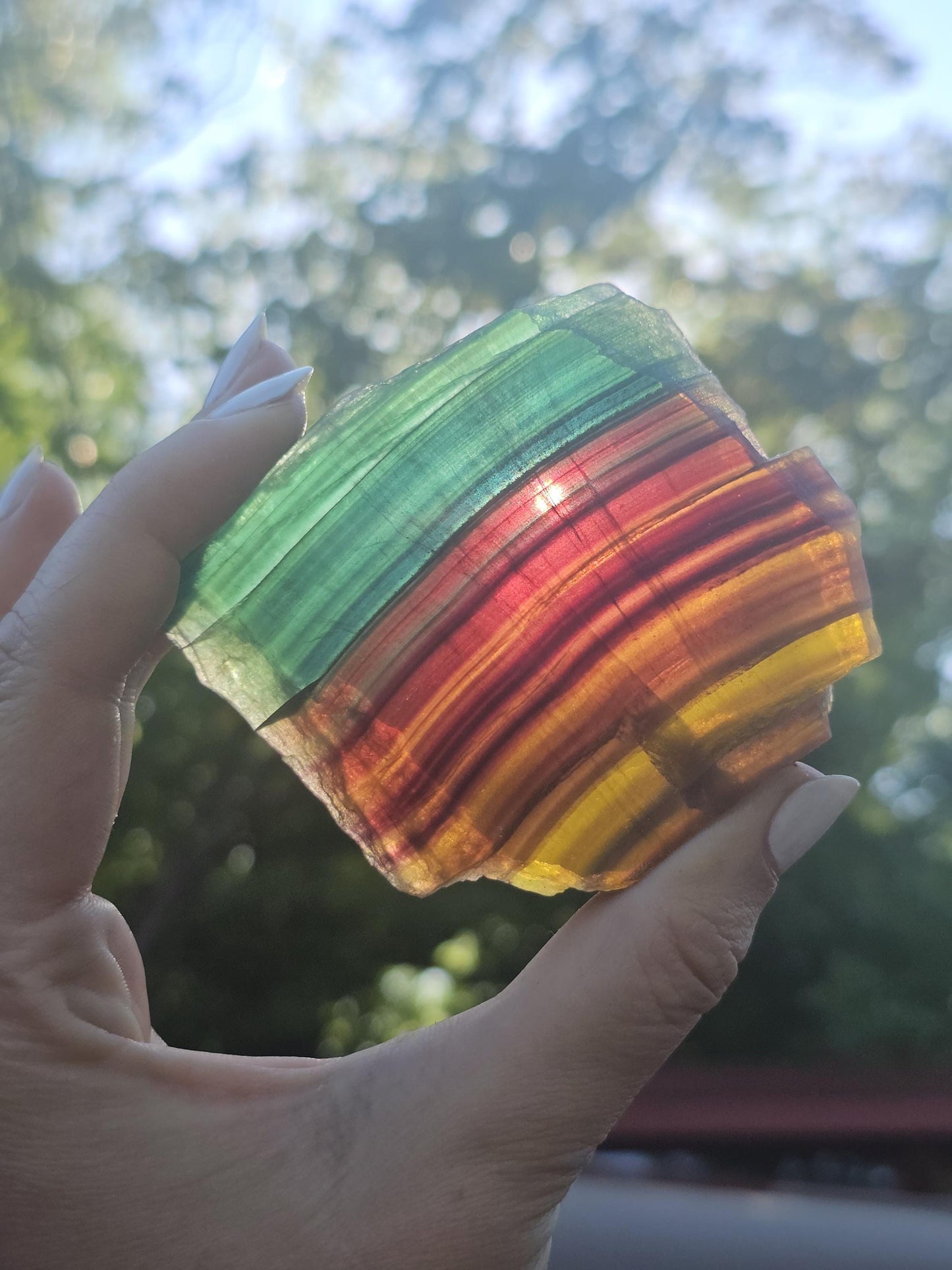 Rainbow Fluorite Slab ~ Yellow, Green, Blue, Purple Striped and Polished Piece