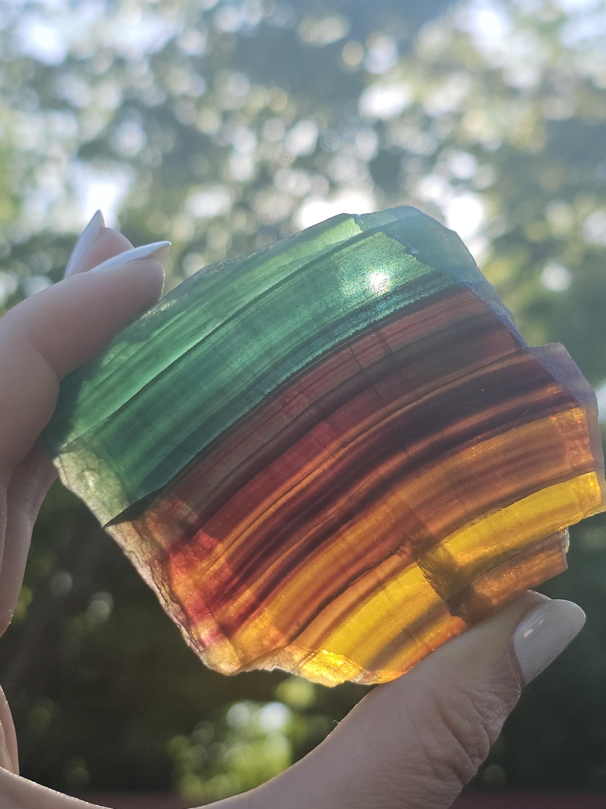 Rainbow Fluorite Slab ~ Yellow, Green, Blue, Purple Striped and Polished Piece
