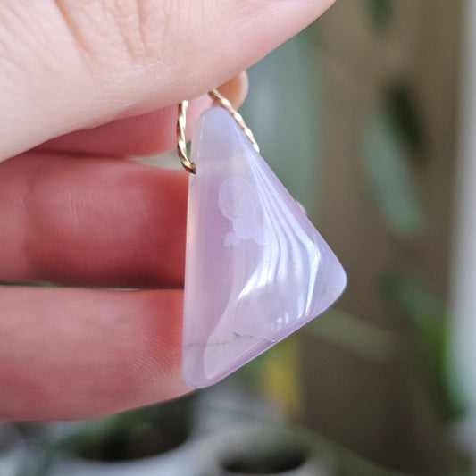 Rare 'Holly Blue' Agate, Polished and Drilled with Gold Wire Bail, High Grade Purple / Periwinkle Chalcedony from Sweet Home, Oregon