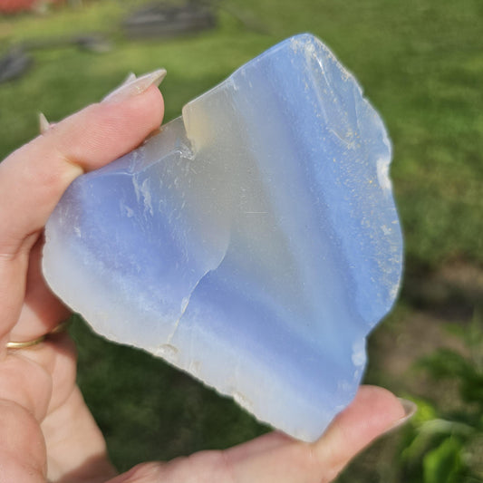 Light Blue Chalcedony Agate Slab: Zimbabwe Crystal Display Piece