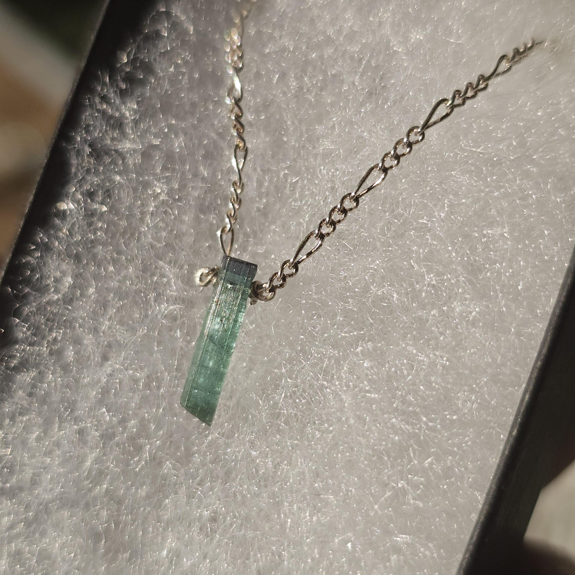 Indicolite Tourmaline Sterling Silver Necklace: Rare Blue Teal Crystal