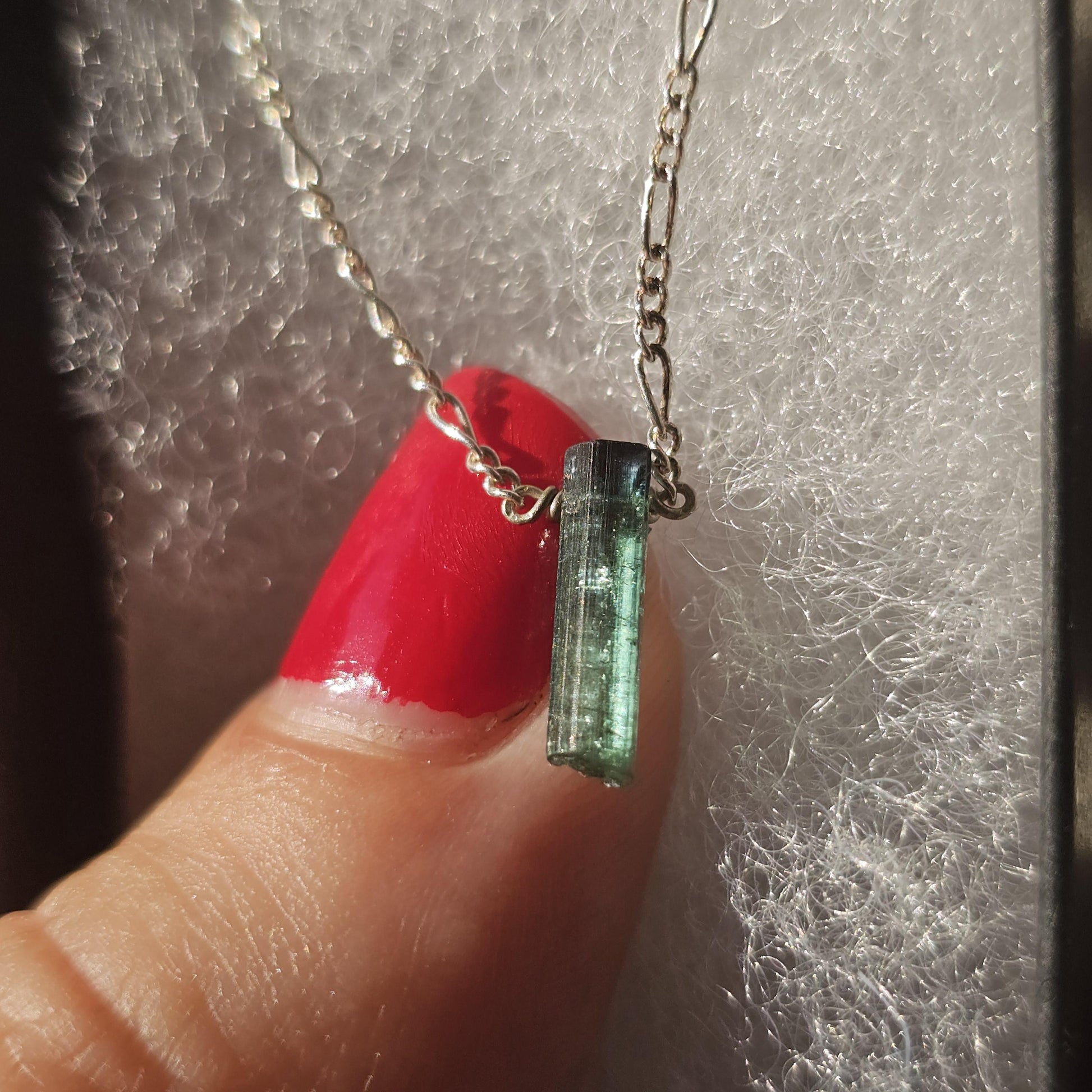 Indicolite Tourmaline Sterling Silver Necklace: Rare Blue Teal Crystal