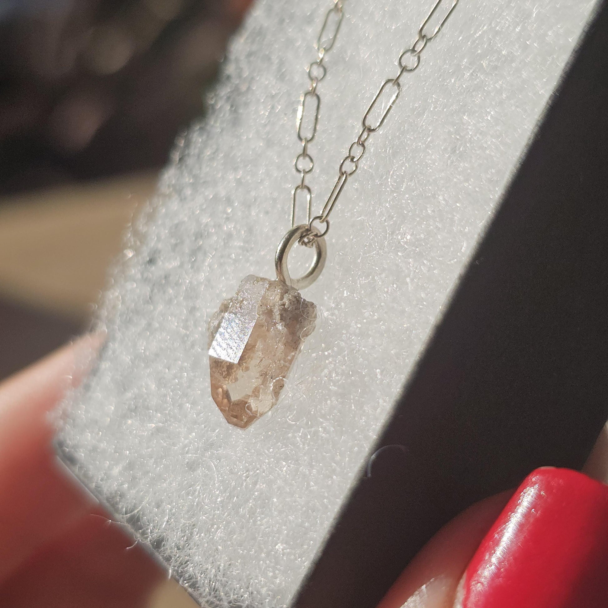 Raw Utah Champagne Topaz Necklace: Sterling Silver Chain, November Birthstone