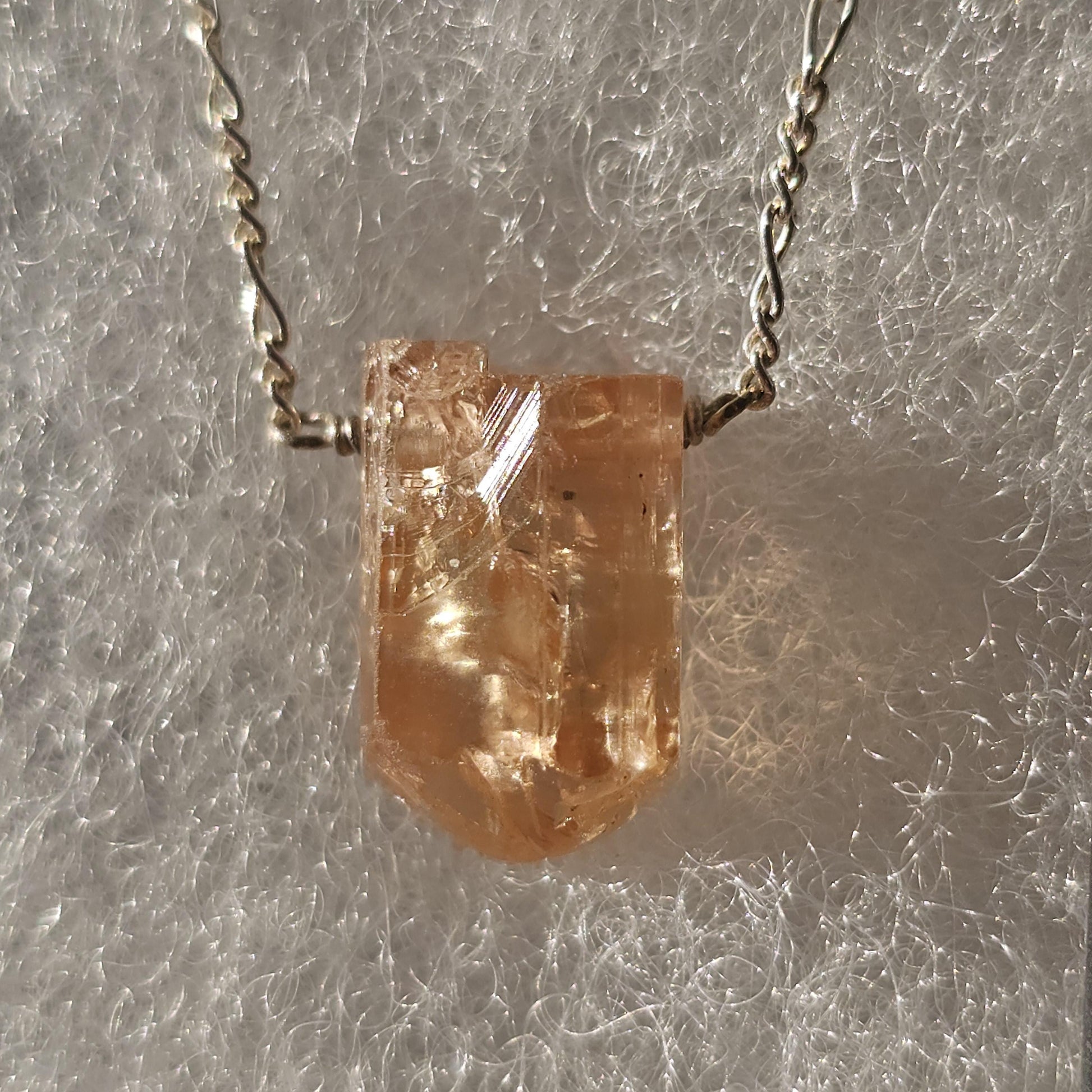 Imperial Topaz Crystal Necklace: Raw Orange Yellow Stone, Sterling Silver