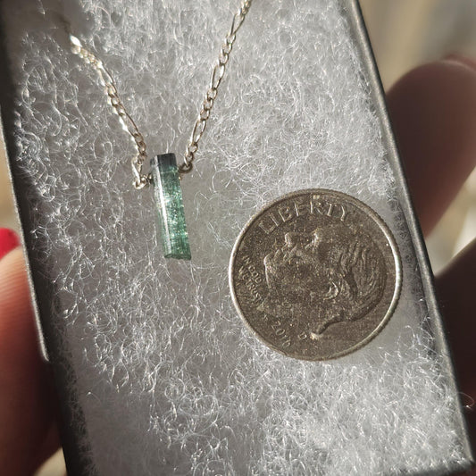 Indicolite Tourmaline Sterling Silver Necklace: Rare Blue Teal Crystal