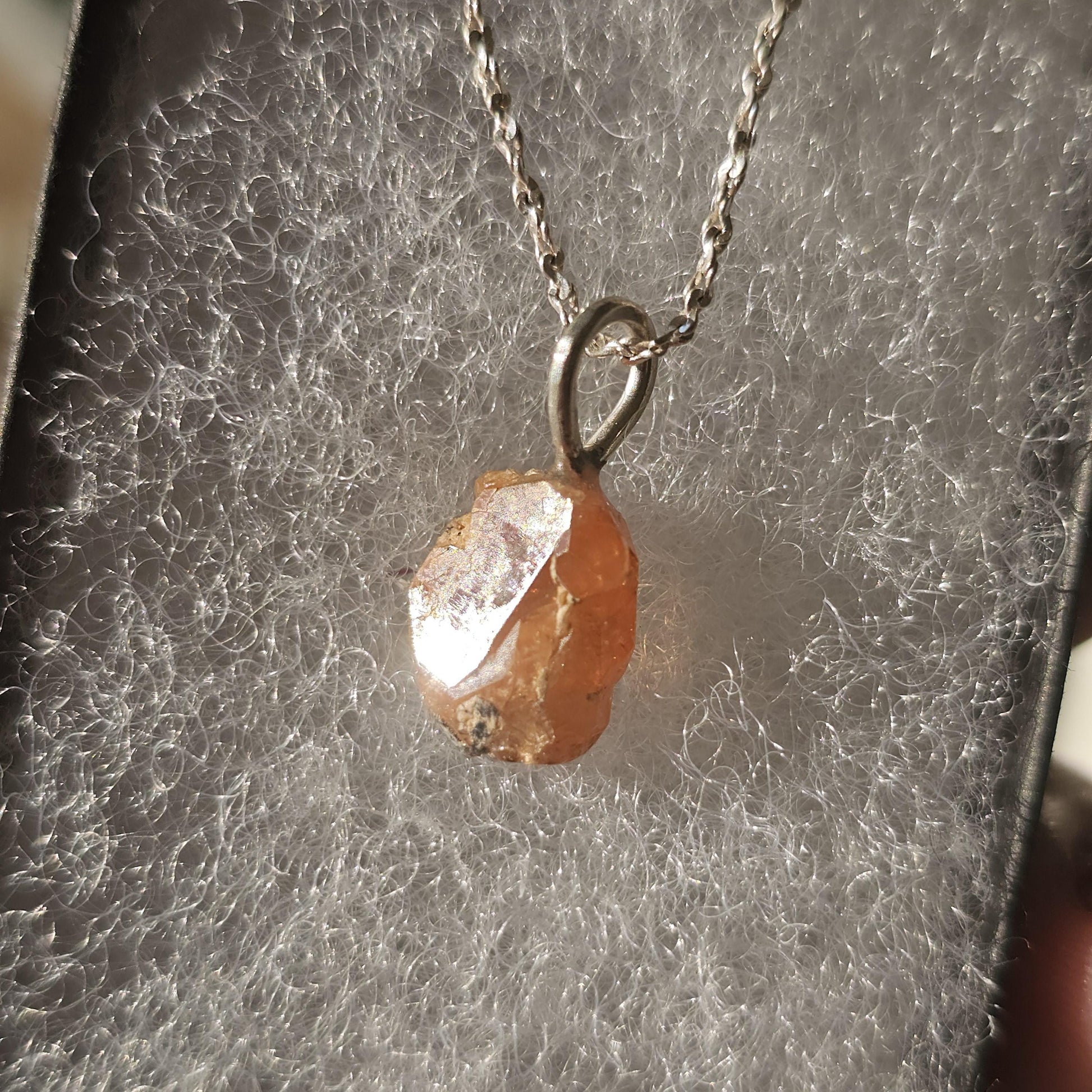 Raw Spessartine Garnet Crystal Necklace: Little Three Mine, California