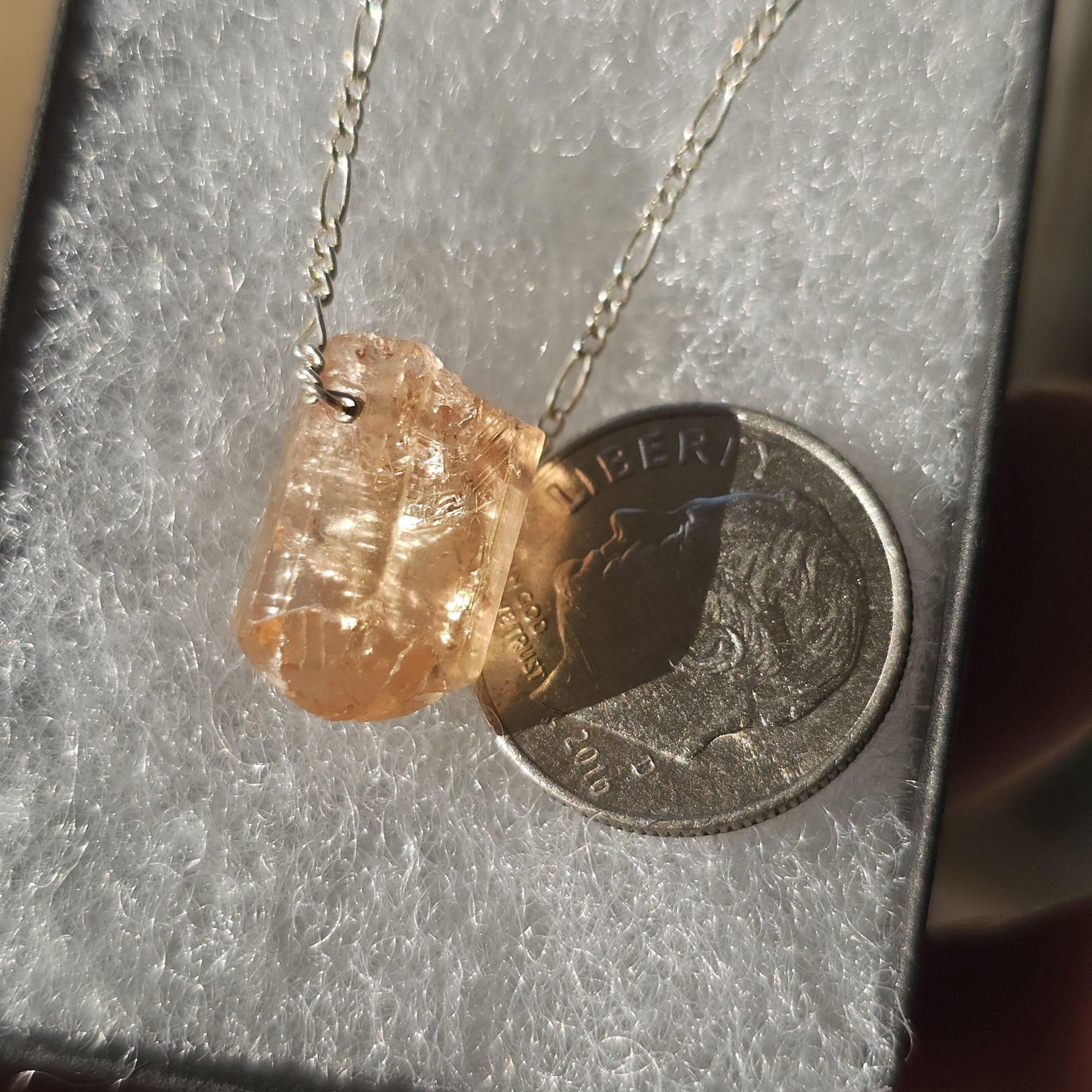 Imperial Topaz Crystal Necklace: Raw Orange Yellow Stone, Sterling Silver