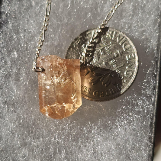 Imperial Topaz Crystal Necklace: Raw Orange Yellow Stone, Sterling Silver