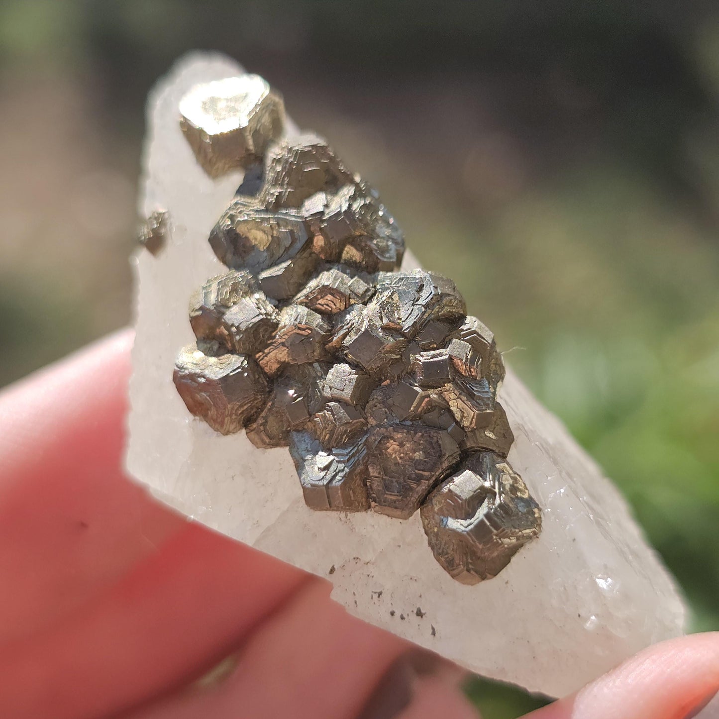 Calcite with Pyrite Crystals from Mexico, Single Terminated Sugary White Calcite with Clusters of Pyrite