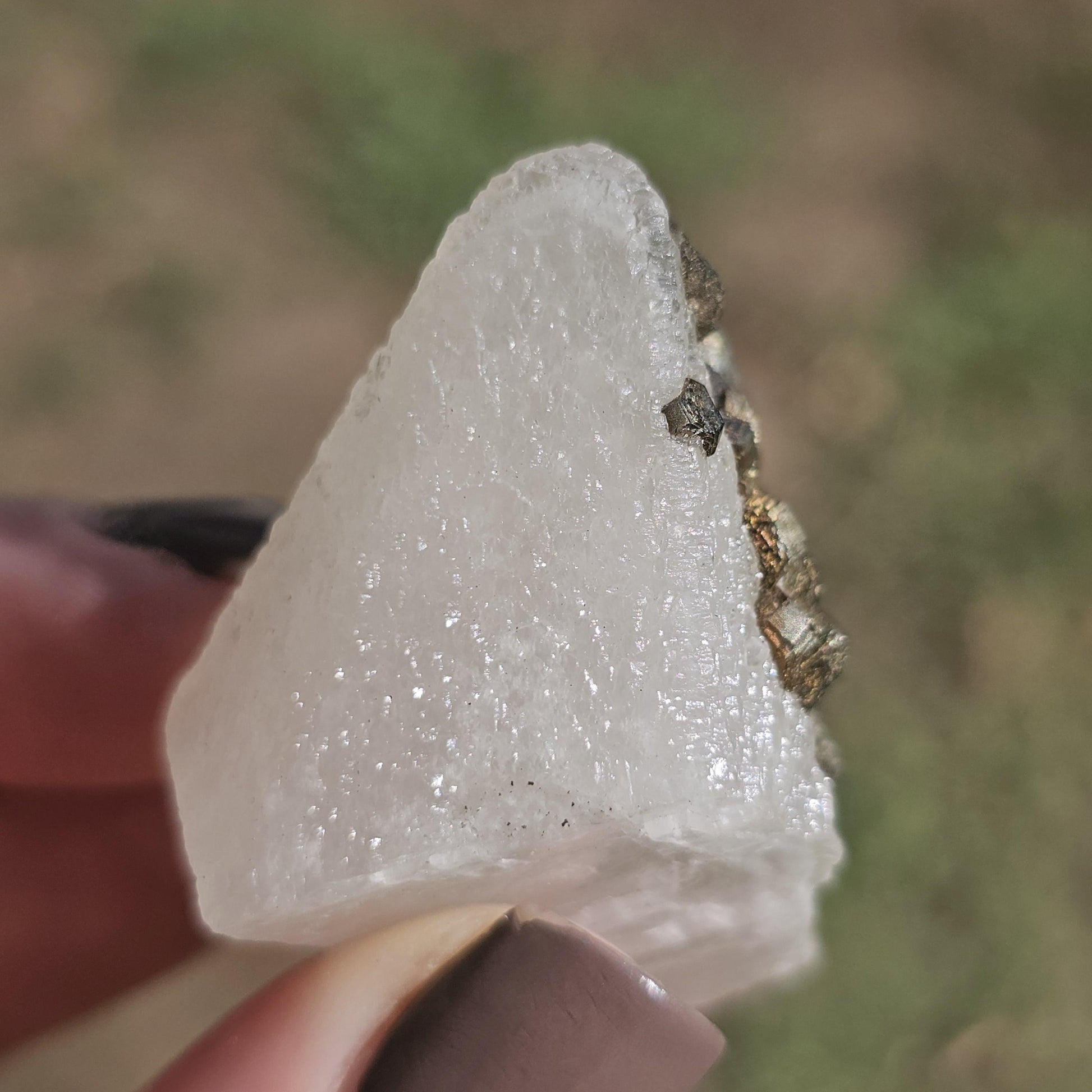 Calcite with Pyrite Crystals from Mexico, Single Terminated Sugary White Calcite with Clusters of Pyrite