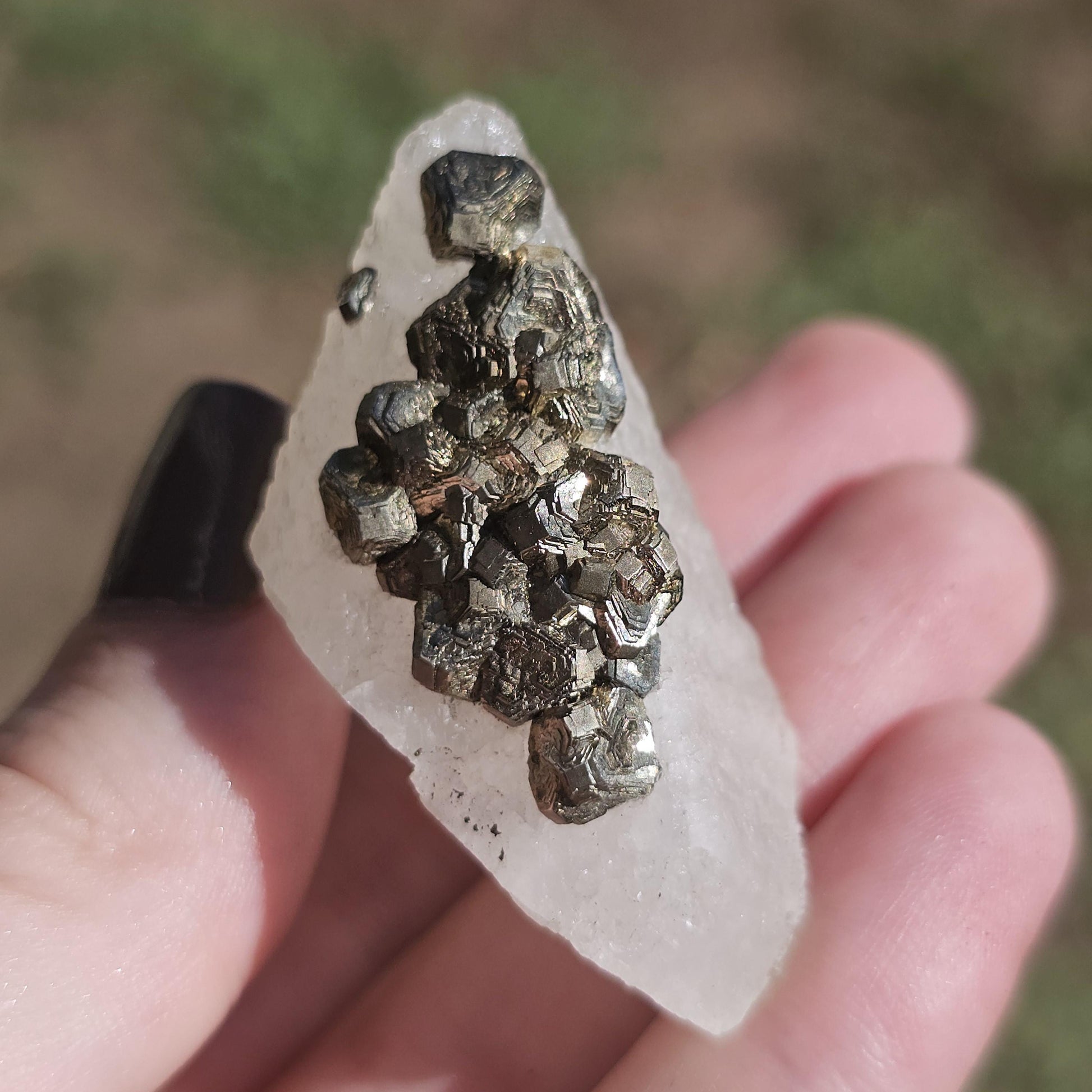 Calcite with Pyrite Crystals from Mexico, Single Terminated Sugary White Calcite with Clusters of Pyrite