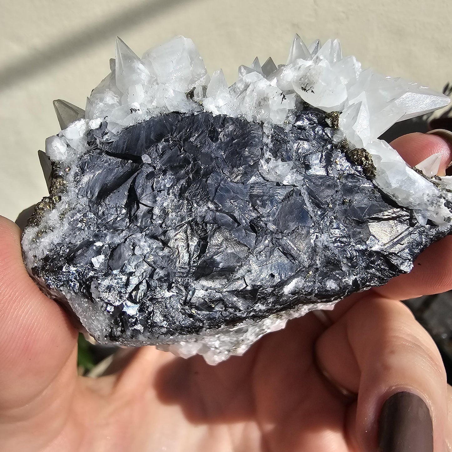 Snow White Calcite Specimen: Pyrite & Hematite Base, Chihuahua Mexico