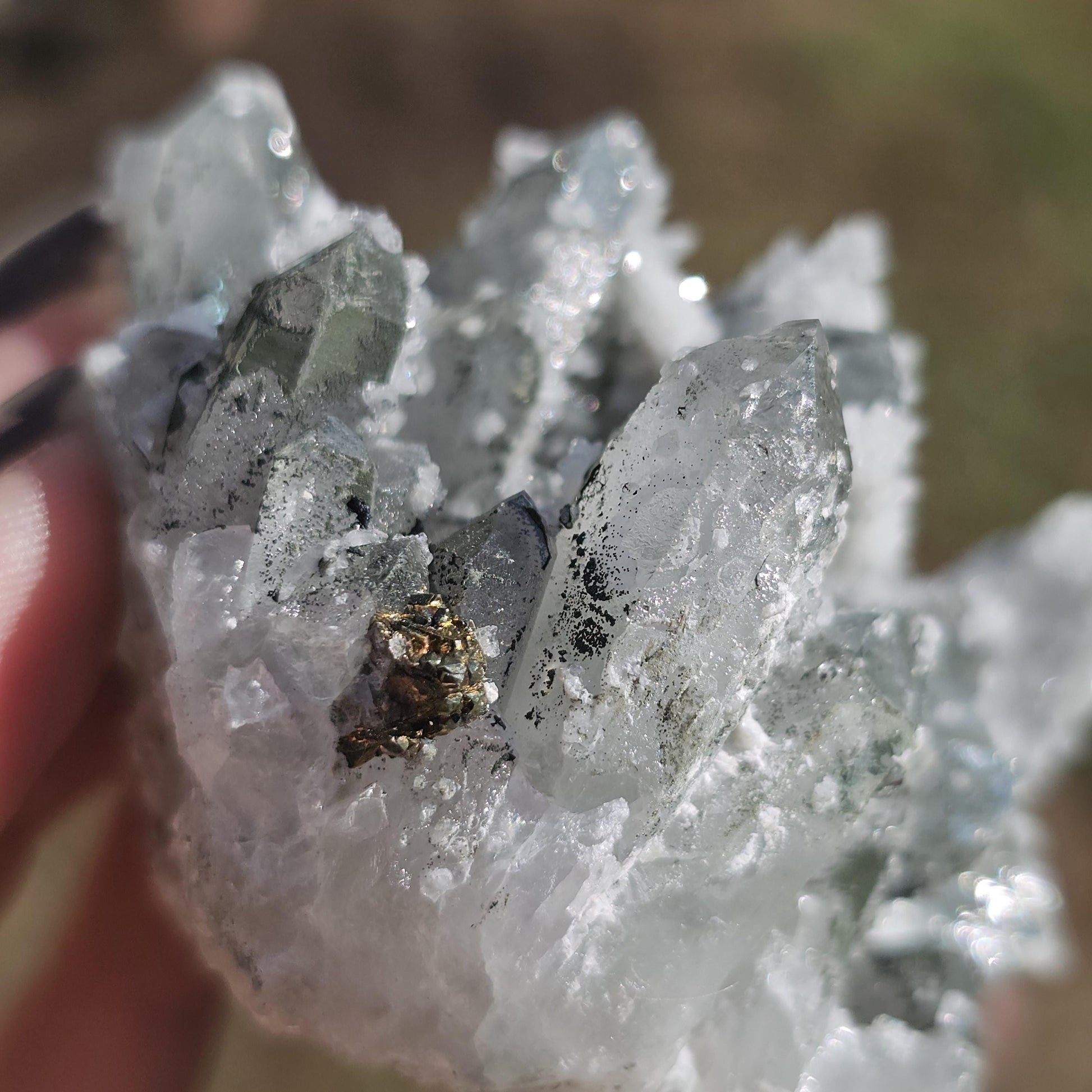 Raw Hematite Quartz with Pyrite and Calcite Druzy - Collector Crystal