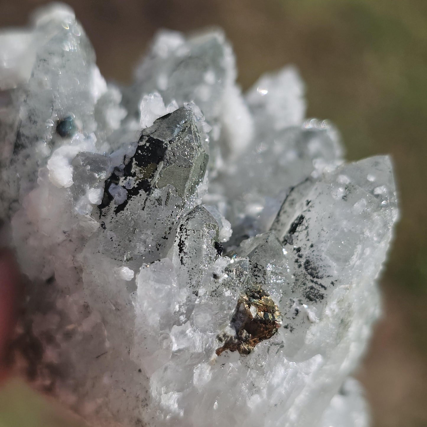 Raw Hematite Quartz with Pyrite and Calcite Druzy - Collector Crystal