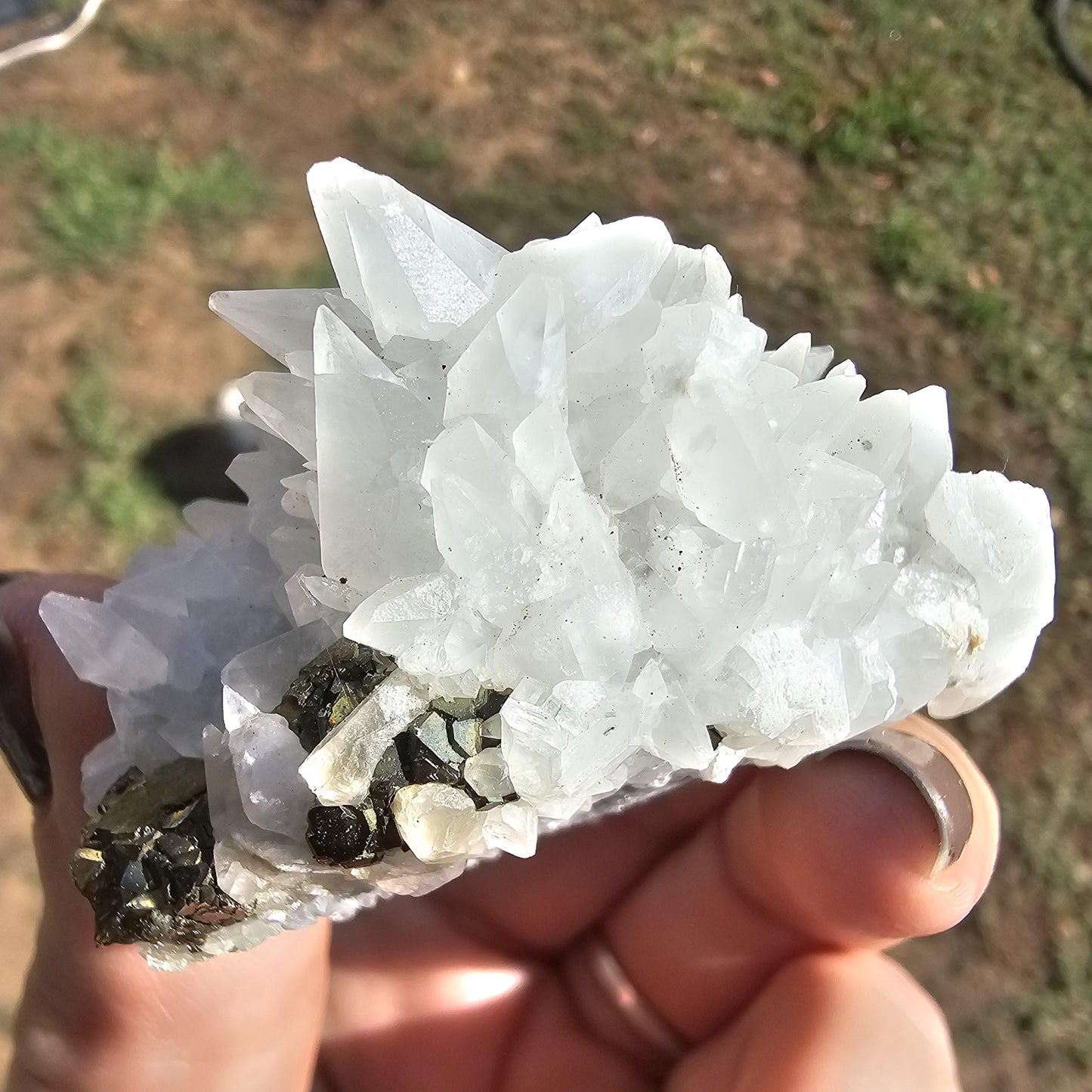 Snowy Calcite with Pyrite Crystals, Chihuahua Mexico, Self-Standing