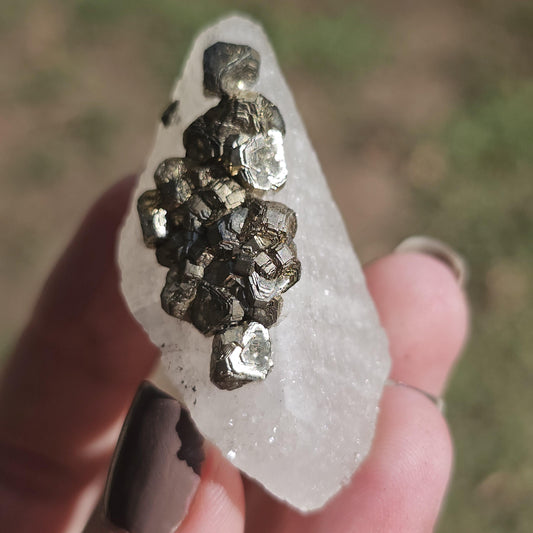 Calcite with Pyrite Crystals from Mexico, Single Terminated Sugary White Calcite with Clusters of Pyrite