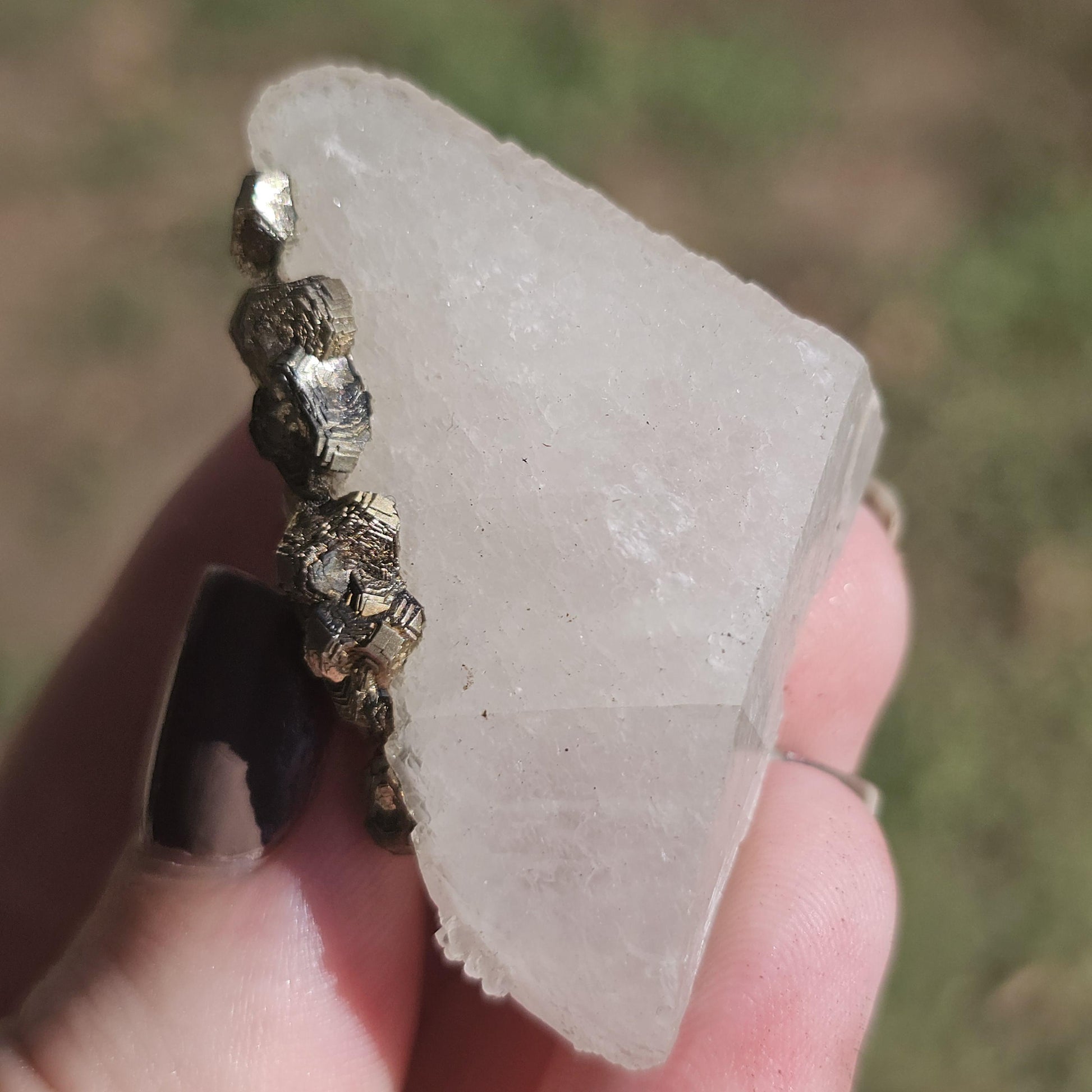 Calcite with Pyrite Crystals from Mexico, Single Terminated Sugary White Calcite with Clusters of Pyrite
