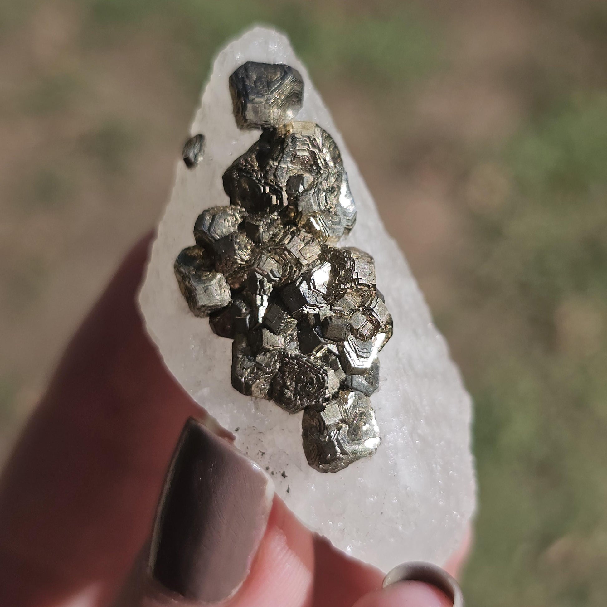Calcite with Pyrite Crystals from Mexico, Single Terminated Sugary White Calcite with Clusters of Pyrite