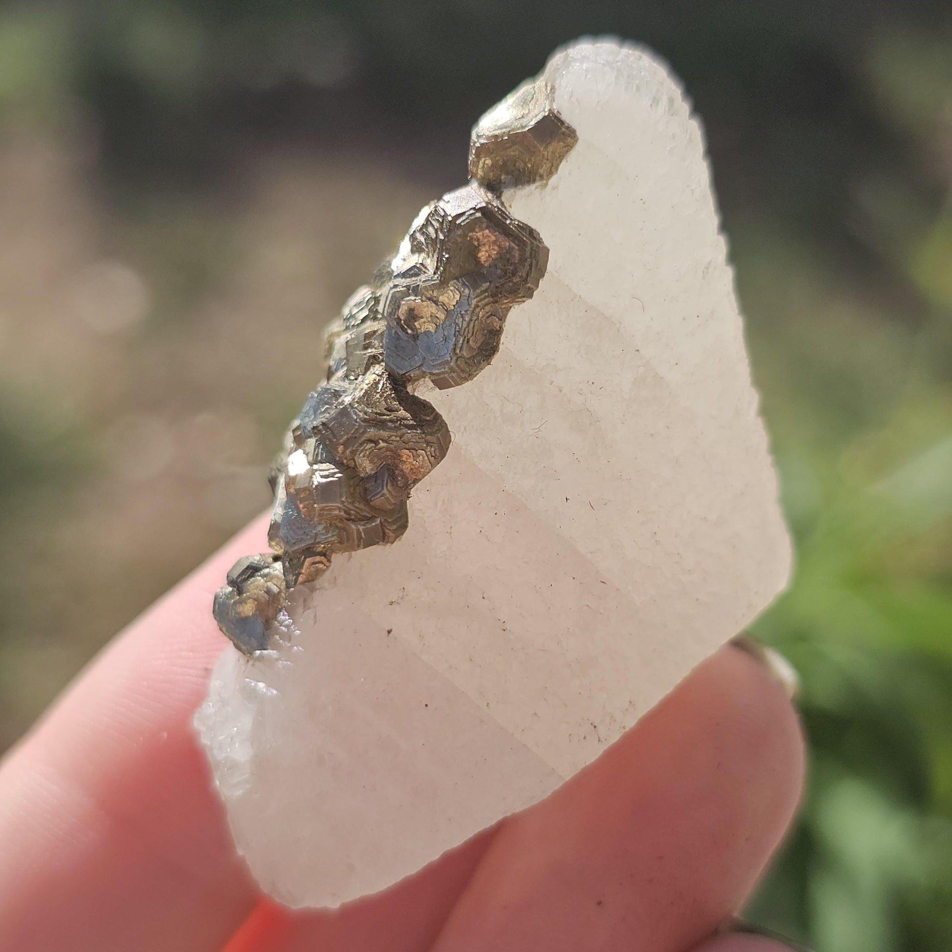 Calcite with Pyrite Crystals from Mexico, Single Terminated Sugary White Calcite with Clusters of Pyrite