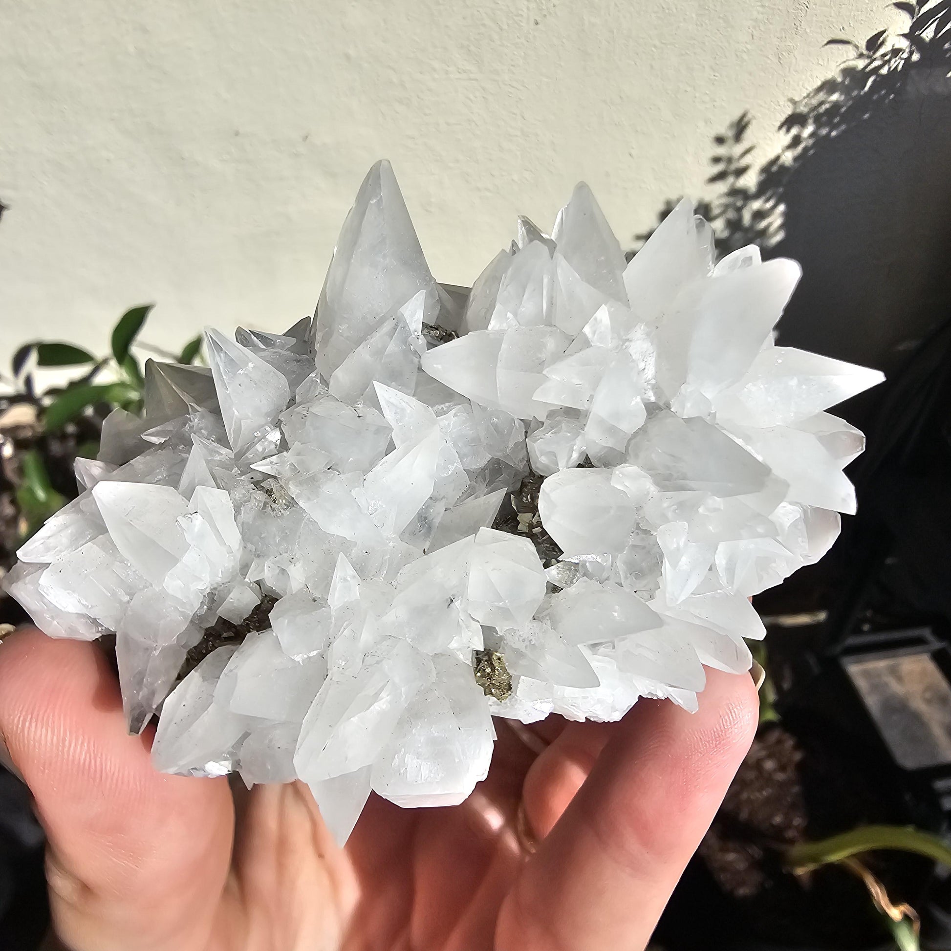 Snow White Calcite Specimen: Pyrite & Hematite Base, Chihuahua Mexico