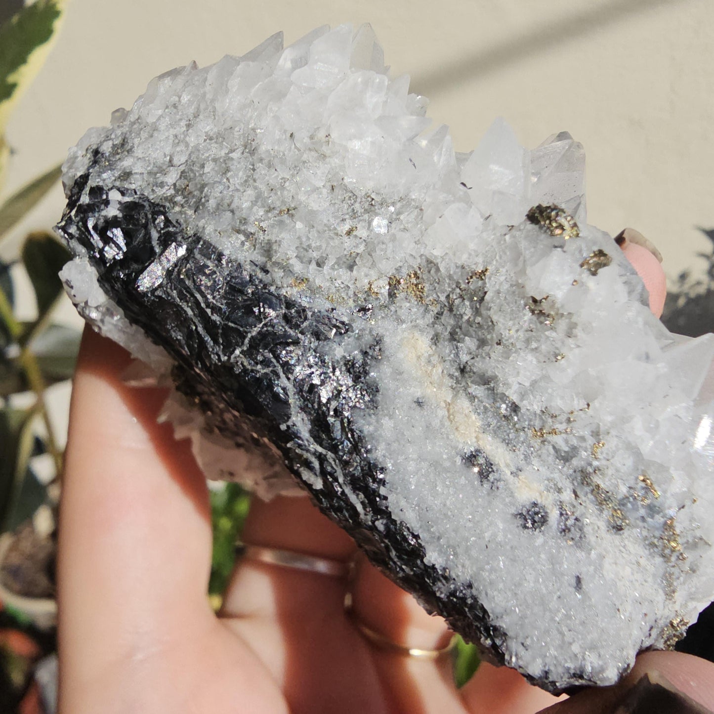 Snow White Calcite Specimen: Pyrite & Hematite Base, Chihuahua Mexico